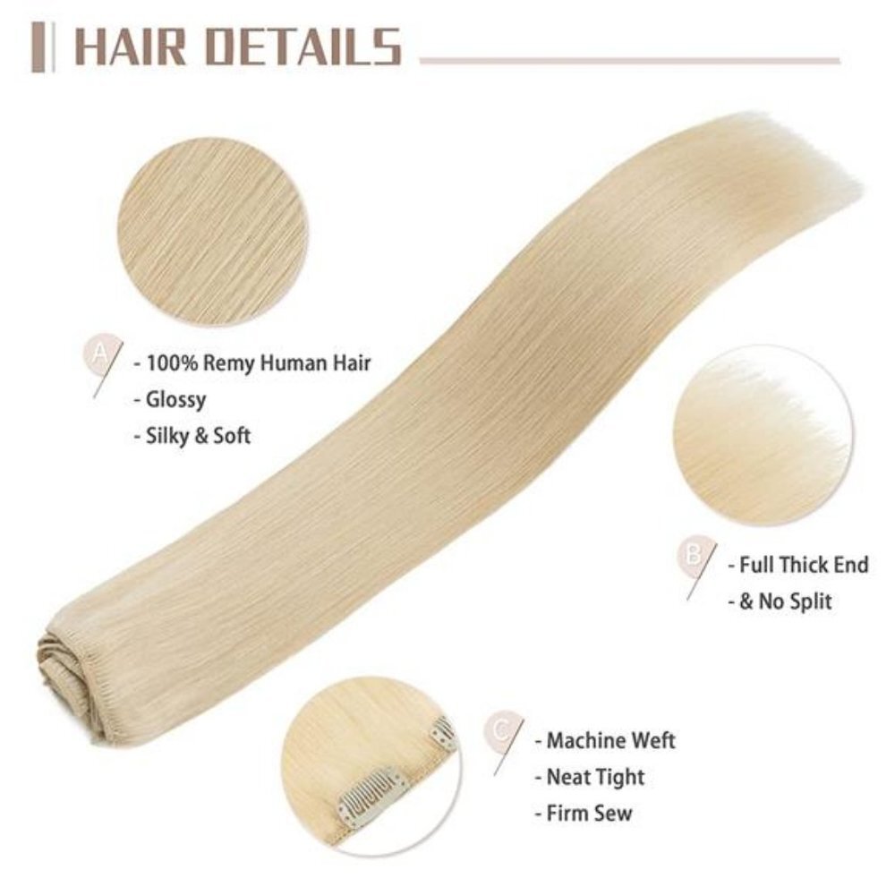 Hair Extension Real Human Hair for Women 8 PCS 18 Clips 18", Bleach Blonde